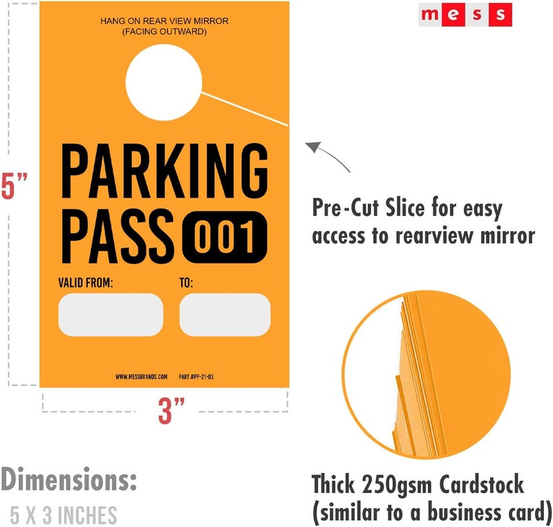 MESS Parking Permit Hang Tag (001-500 Numbered) - Car Pass Hangtags for Parking Lot - Temporary Tags for Rear View Mirror, Windshield 3x5 (Orange) - Image 5